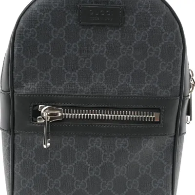 Gucci Medium Sling Backpack Black/Grey GG Supreme Monogram Canvas & Calfskin Leather Silver Hardware