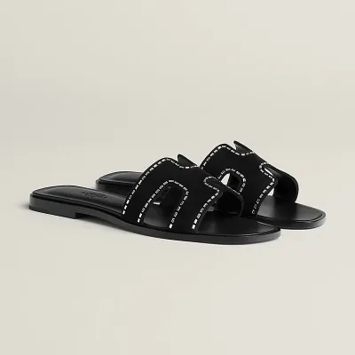 HERMES Oran Black Slippers