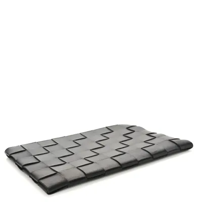 Bottega Veneta Maxi Intrecciato Large Cassette Flat Zip Pouch Black Nappa Leather