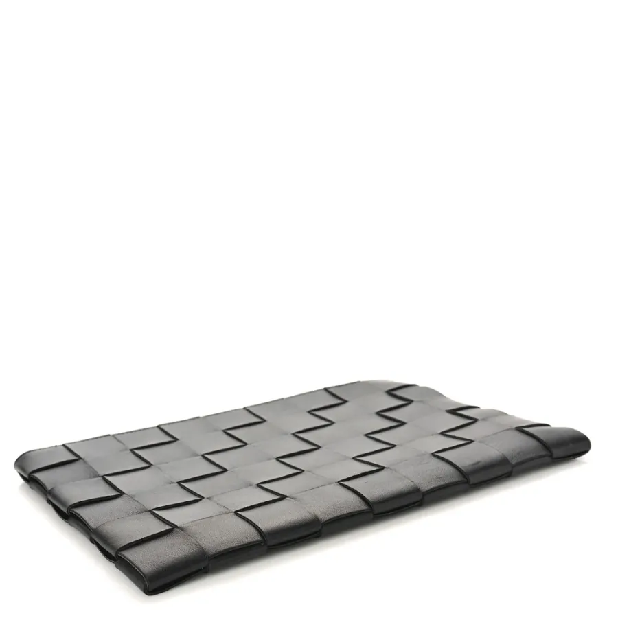 Bottega Veneta Maxi Intrecciato Large Cassette Flat Zip Pouch Black Nappa Leather