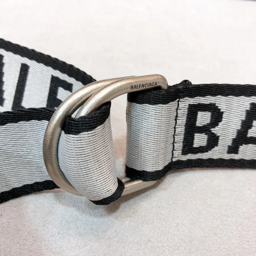 Balenciaga Men's D Ring Belt In Balenciaga Grey/Green Webbing With Silver Hardware 40mm