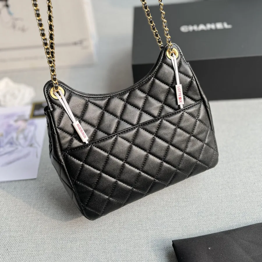 Chanel Black / White Quilted  Caviar Leather / Quilted Lambskin Leather Crossbody Bags