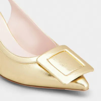 Roger Vivier Viv' In The City Slingback Pumps High Heels In Gold Leather With Covered Buckle (Heel Height 6.5cm)