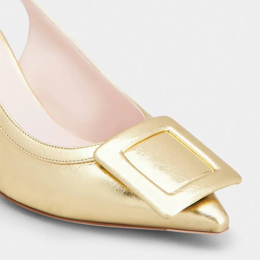 Roger Vivier Viv' In The City Slingback Pumps High Heels In Gold Leather With Covered Buckle (Heel Height 6.5cm)