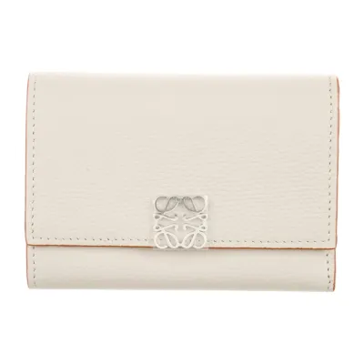 Loewe Small Compact Wallet Grey Calfskin Leather Silver Hardware