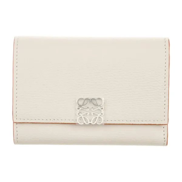 Loewe Small Compact Wallet Grey Calfskin Leather Silver Hardware