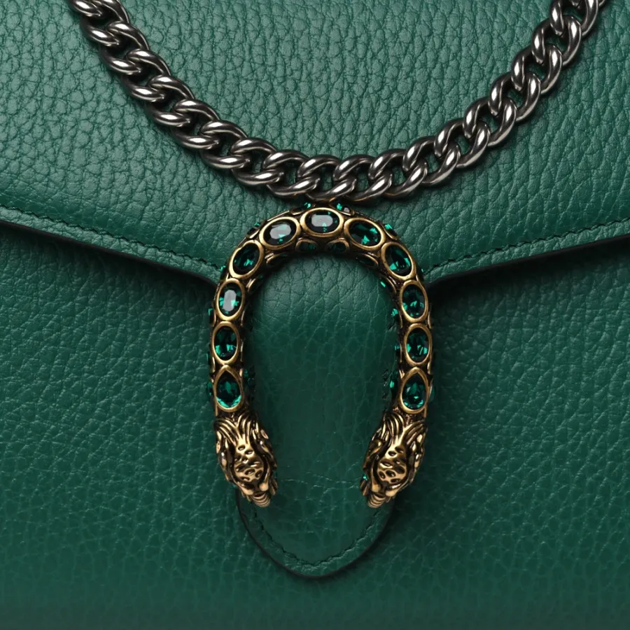 Gucci Mini Dionysus Chain Wallet Emerald Calfskin Leather Aged Silver Hardware