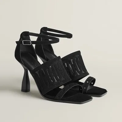 HERMES Jasmine Black High Heels Sandal