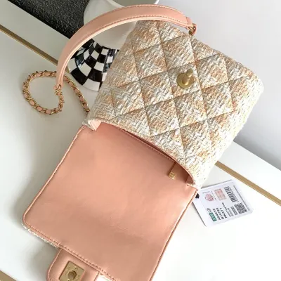 Chanel Box style plaid tweed orange with yellow/pink/green handbag crossbody bag