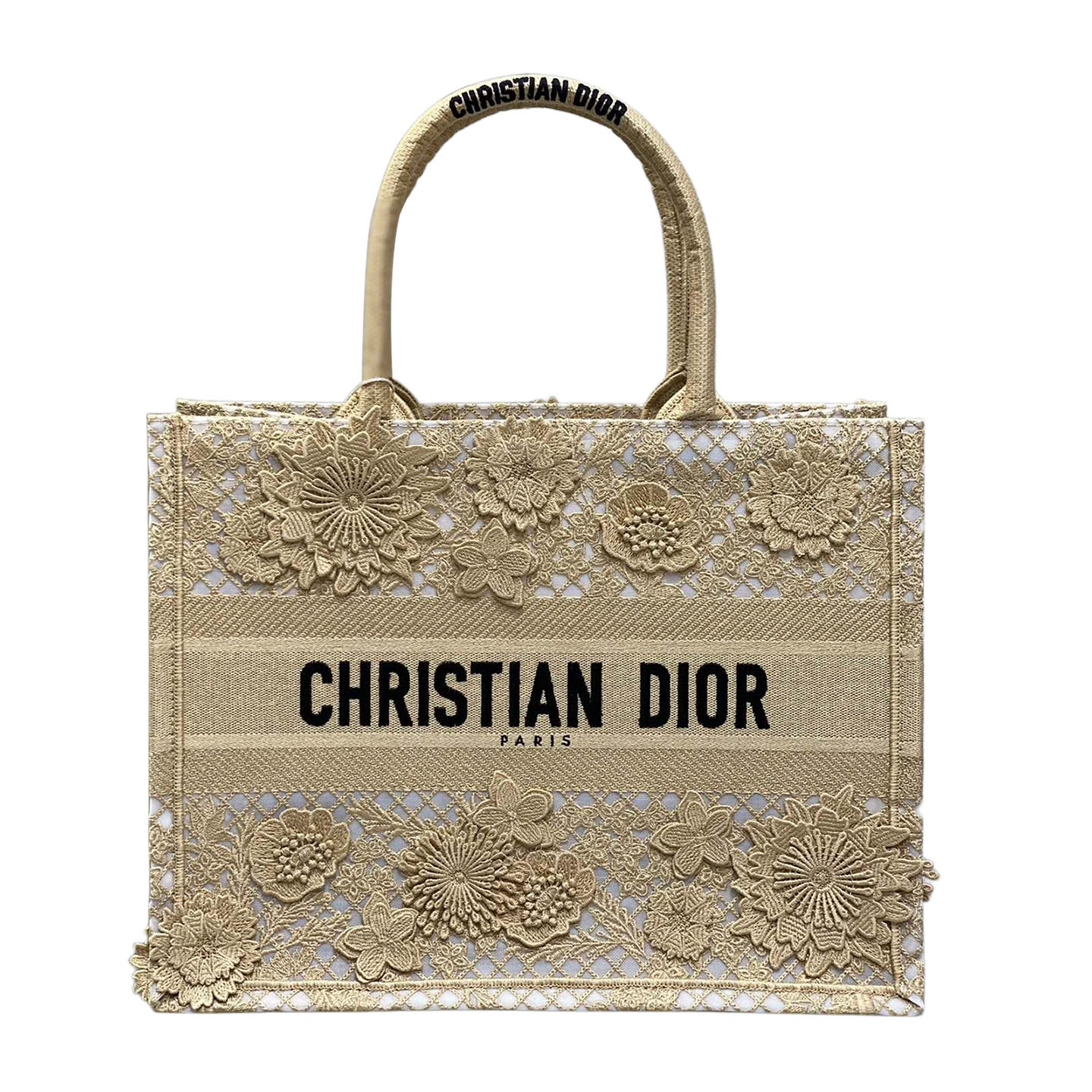 Dior Medium Dior Book Tote Beige D-Lace Flores com Bordado em Macramé