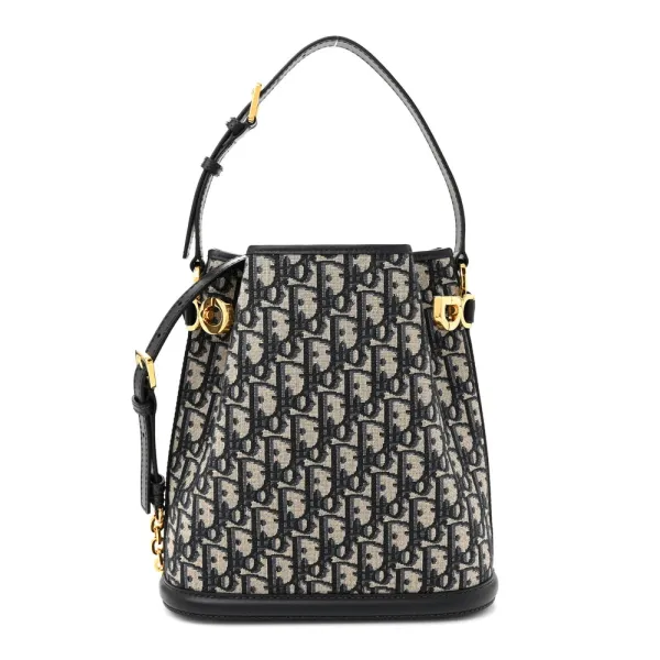 Dior Medium C’est Dior Bucket Bag Blue Oblique Canvas & Cannage Calfskin Leather Gold Hardware