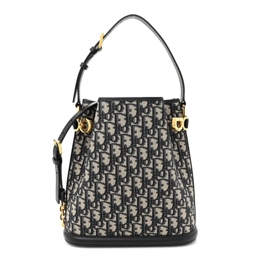 Dior Medium C’est Dior Bucket Bag Blue Oblique Canvas & Cannage Calfskin Leather Gold Hardware