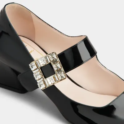 Roger Vivier Très Vivier Dasiy Mary Janes In Black/White Patent Leather With Crystal Buckle (Heel Height 4.5cm)