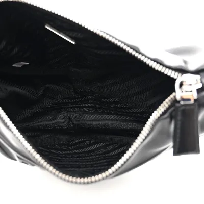Prada Medium Triangle Shoulder Bag Black Calfskin Leather Silver Hardware