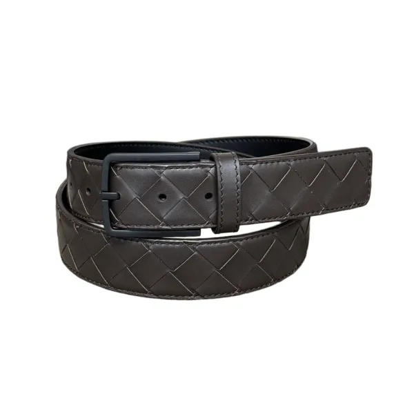 Bottega Veneta Men's Square Buckle Intrecciato Belt In Black/Coffee/Blue/Grey Calfskin With Black Hardware 35mm - Image 8