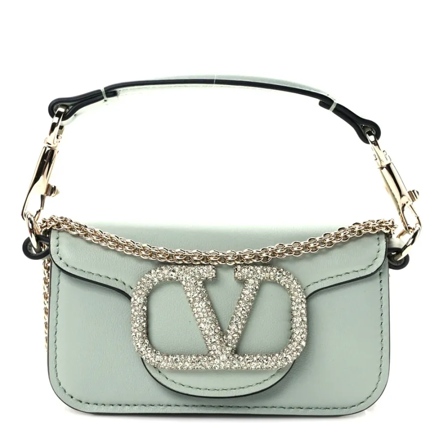 Valentino Garavani Crystal VLogo Micro Locò Shoulder Bag Morning Dew Calfskin Leather Incognito Hardware