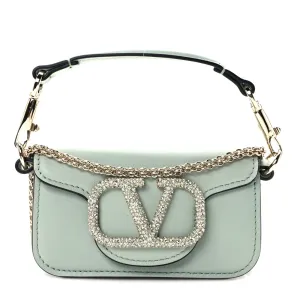 Valentino Garavani Crystal VLogo Micro Locò Shoulder Bag Morning Dew Calfskin Leather Incognito Hardware