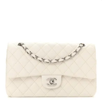 Designer Handbags Chanel White caviar Double Flap Bag
