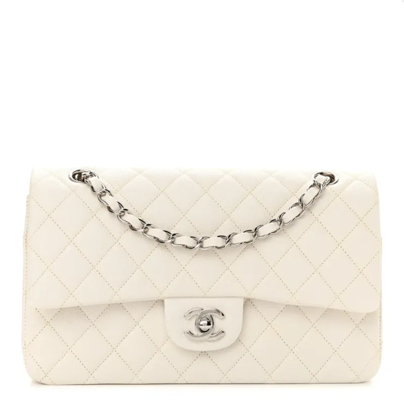 Designer Handbags Chanel White caviar Double Flap Bag