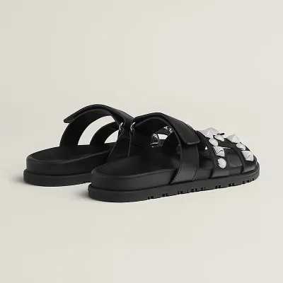HERMES Chypre Black Studs of rivets Slippers