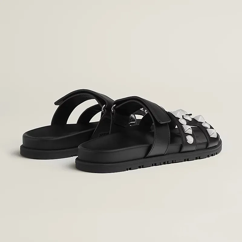 HERMES Chypre Black Studs of rivets Slippers