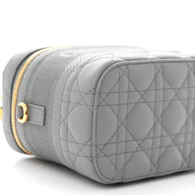 Dior Small DiorTravel Vanity Case Grey Cannage Lambskin Leather Gold Hardware
