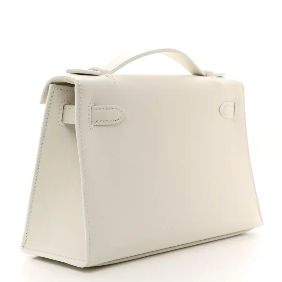 Hermès Kelly Pochette Clutch White Swift Leather Gold Palladium Hardware