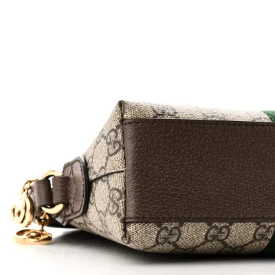 Gucci Small Ophidia Dome Shoulder Bag Beige / Ebony / New Acero GG Supreme Monogram Canvas & Textured Dollar Calfskin Leather Gold