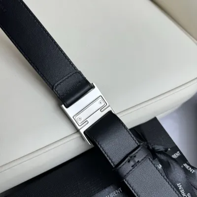 Saint Laurent Cassandre Magnetic Belt In Black Smooth Calfskin With Gold Hardware 30mm