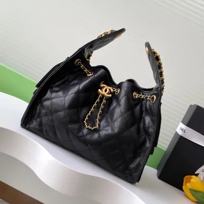 Chanel Black Quilted Shiny Calfskin Leather / Abrasive Sand Leather / Quilted Caviar Leather Shoulder Bags