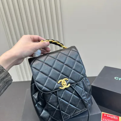 Chanel Black / White / Red / Apricot color Quilted Lambskin Leather Backpacks