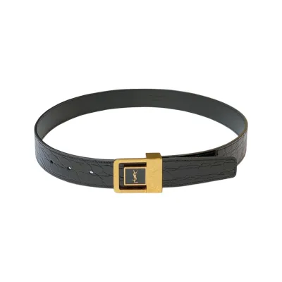 Saint Laurent LA 66 Buckle Belt In Black Calfskin With Gold Hardware 30mm