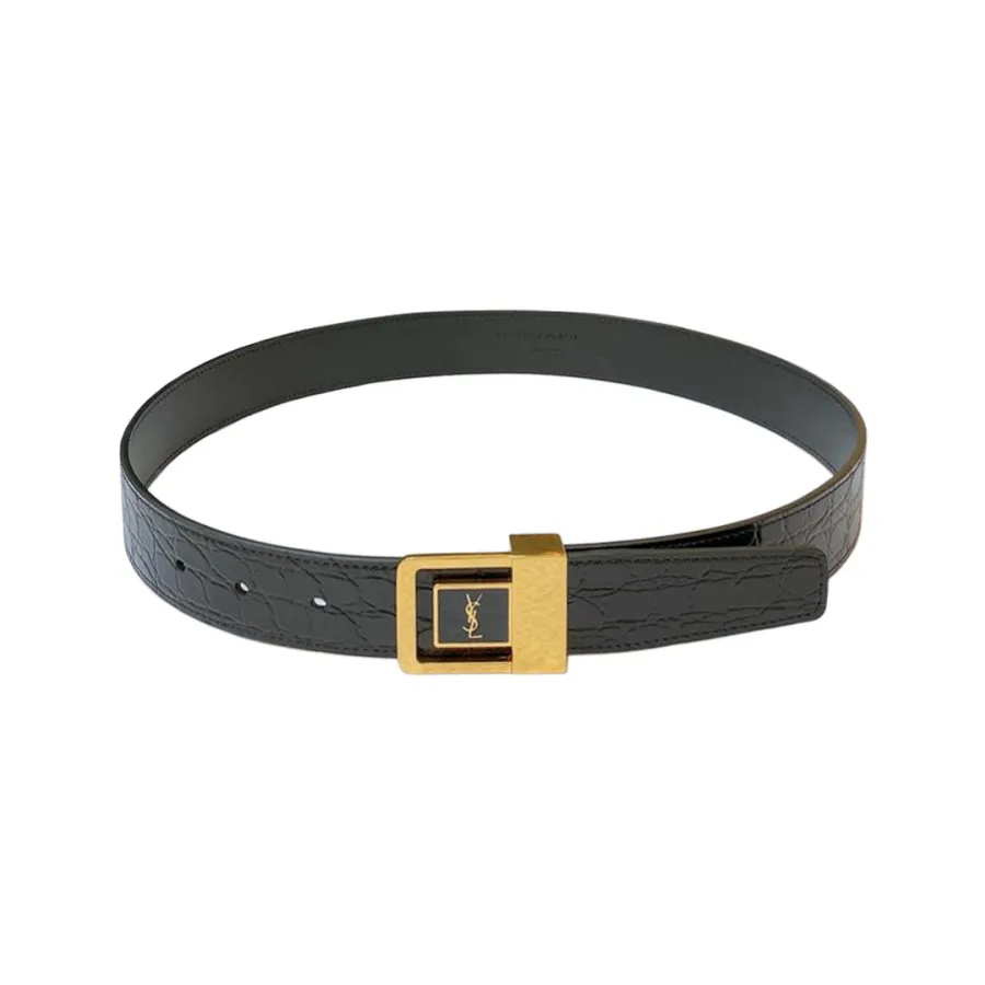 Saint Laurent LA 66 Buckle Belt In Black Calfskin With Gold Hardware 30mm