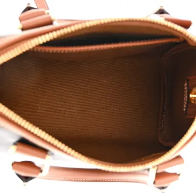 Celine Small Boston Bag Tan Triomphe Canvas & Calfskin Leather