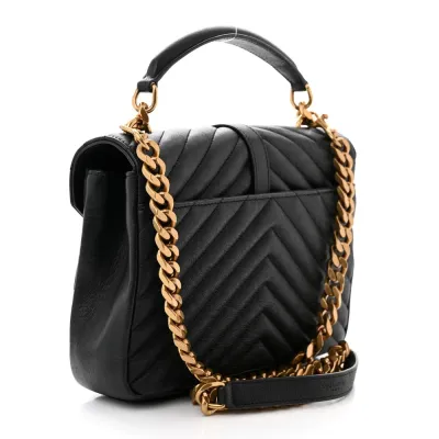 Saint Laurent Medium College Bag Black Chevron Monogram Sheepskin Matelasse Leather Gold Hardware