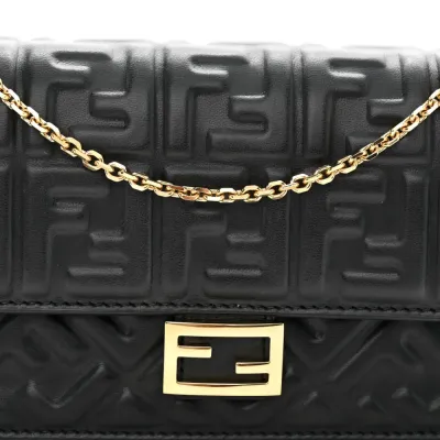 Fendi FF Embossed Wallet On Chain (WOC) Black Matisse Nappa Leather Light Gold Hardware