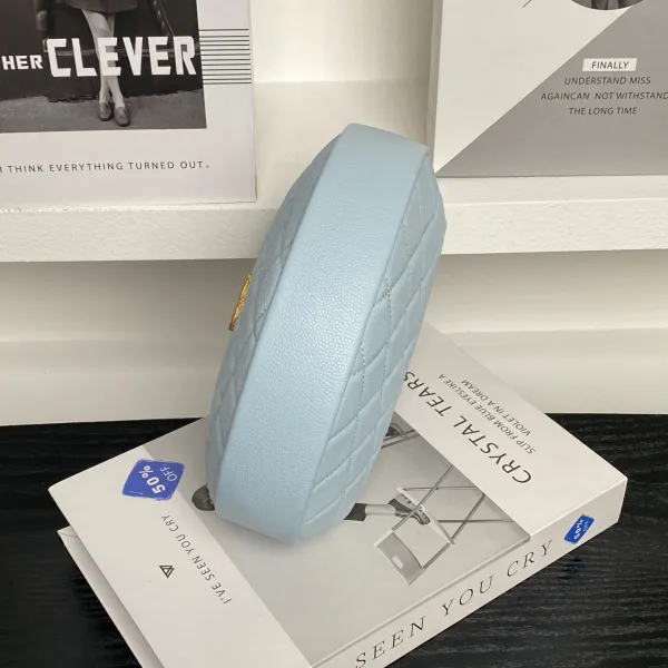 Chanel Pearl Handle hula hoop handbag Blue/purple/pink/white/black granular cowhide crossbody bag - Image 7