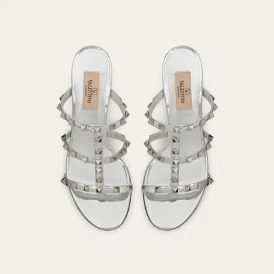 VALENTINO Silver mirror effect rivet sandals (heel height 6cm)
