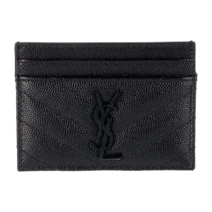 Saint Laurent Small Card Holder Black Grained Calfskin Leather Incognito Hardware