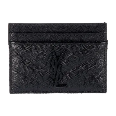 Saint Laurent Small Card Holder Black Grained Calfskin Leather Incognito Hardware