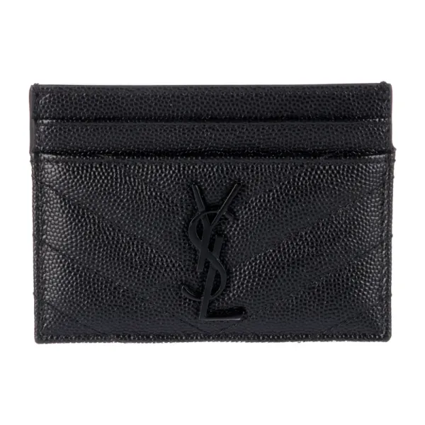 Saint Laurent Small Card Holder Black Grained Calfskin Leather Incognito Hardware