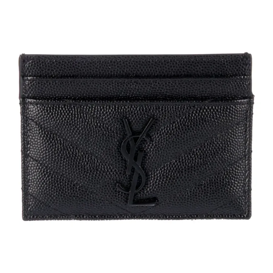 Saint Laurent Small Card Holder Black Grained Calfskin Leather Incognito Hardware