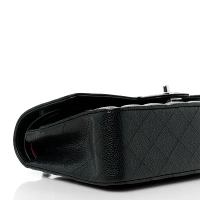 Chanel Double Flap Caviar Black  Silver Designer Handbags