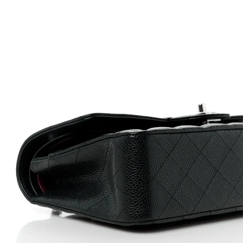 Chanel Double Flap Caviar Black  Silver Designer Handbags