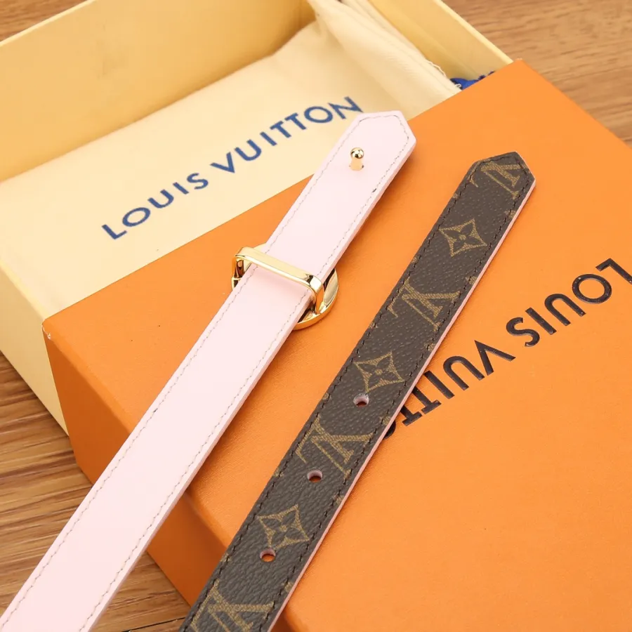 Louis Vuitton Women's Circle Prime Reversible Belt In Pink/Black/White/Brown Calfskin And Monogram Canvas With Gold Hardware 25mm