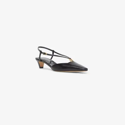 FENDI Black leather low-heeled slingback sandals