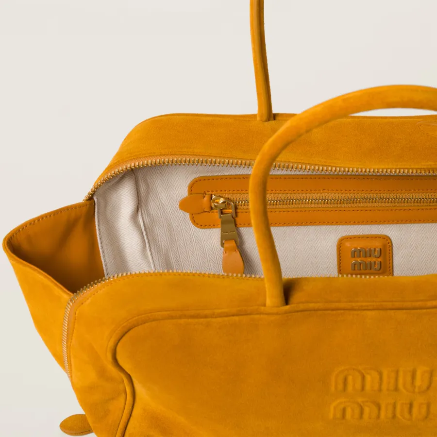 Miu Miu Beau Suede Leather Yellow Top-Handle Bags