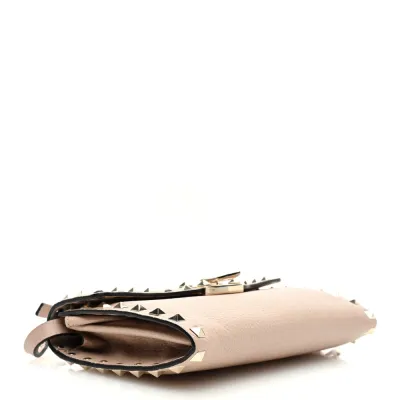Valentino Garavani Medium Rockstud Flip Lock Shoulder Bag Poudre Pebbled Calfskin Leather