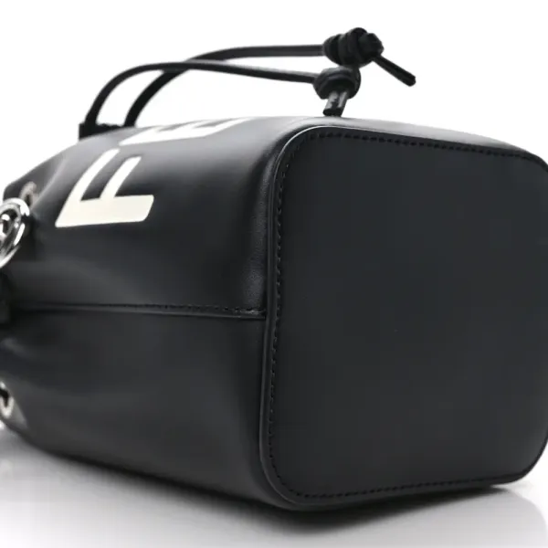 Fendi Mini F is Fendi Logo Embossed Mon Tresor Bucket Bag Black King Vitello Leather Silver Hardware - Image 5