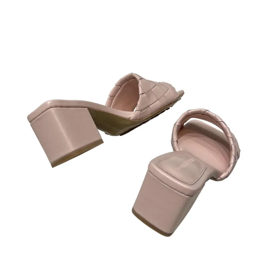 Bottega Veneta Parco Mule In Pink Intrecciato Leather Kitten-Heel Mule Sandal (Heel Height 4.5cm)